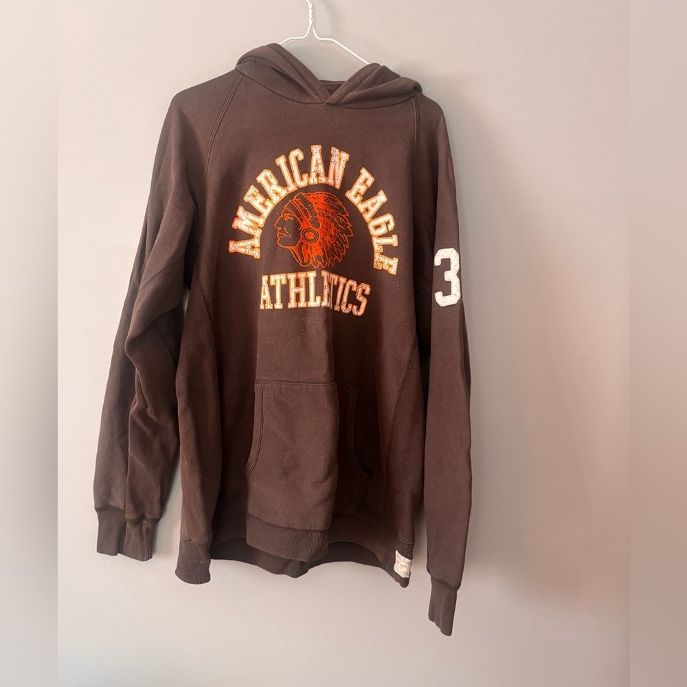 Vintage American Eagle Hooded Sweatshirt. Large. Brown.